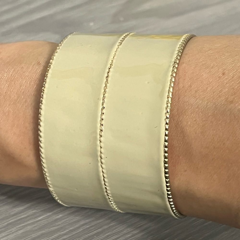 Tan Enamel and Gold Cuff Bracelet, Boho, Vintage